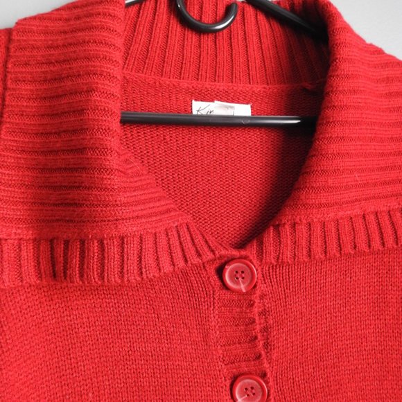 Kim Roger's Red Cable Knit Sweater 2 Button Front Closure. Women's Size L - Picture 8 of 9